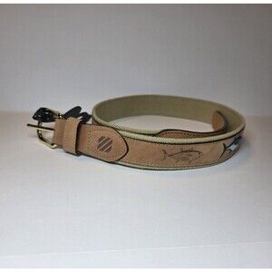 West Marine Men's Webbed Belt Size 32 1.25in Fish Nautical Embroidered Beige